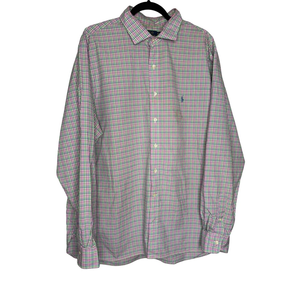 Polo Ralph Lauren pink and green plaid checkered button down shirt
